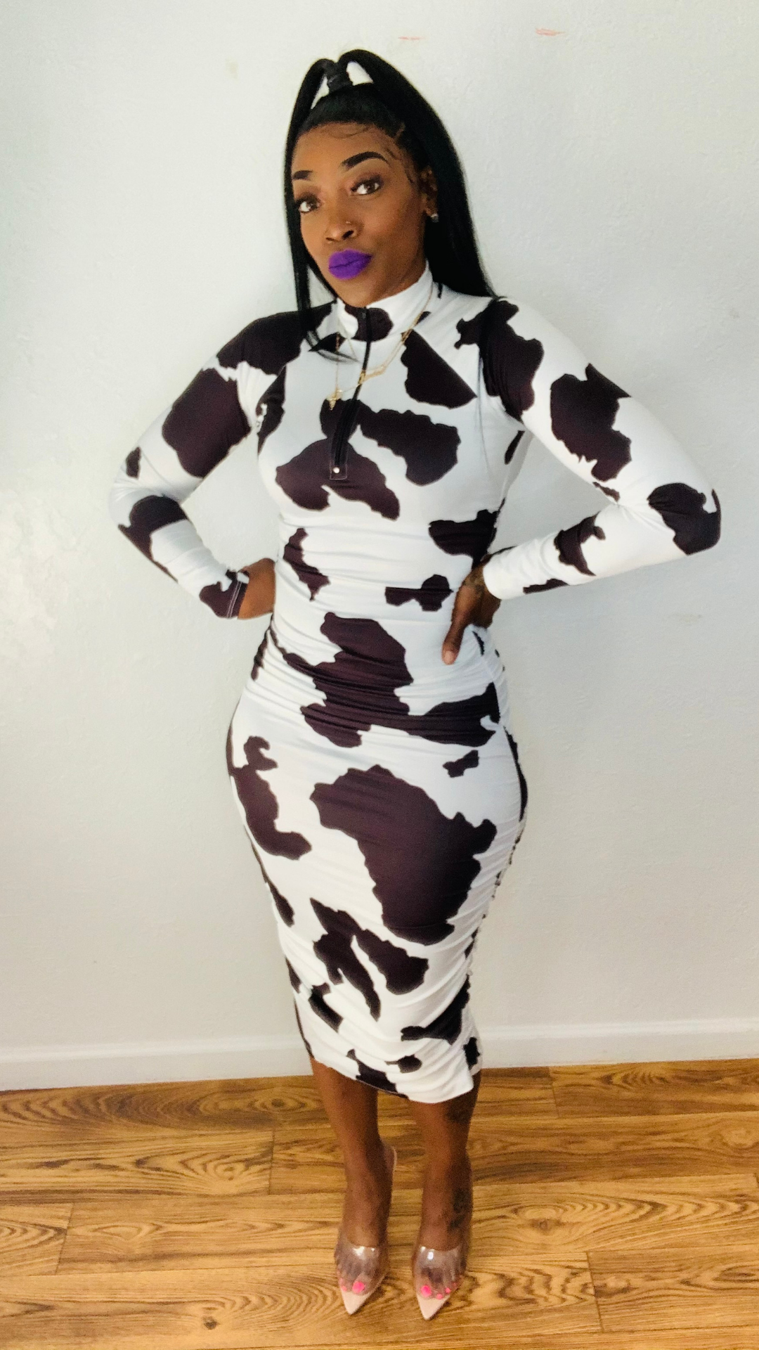 long sleeve black and white dress