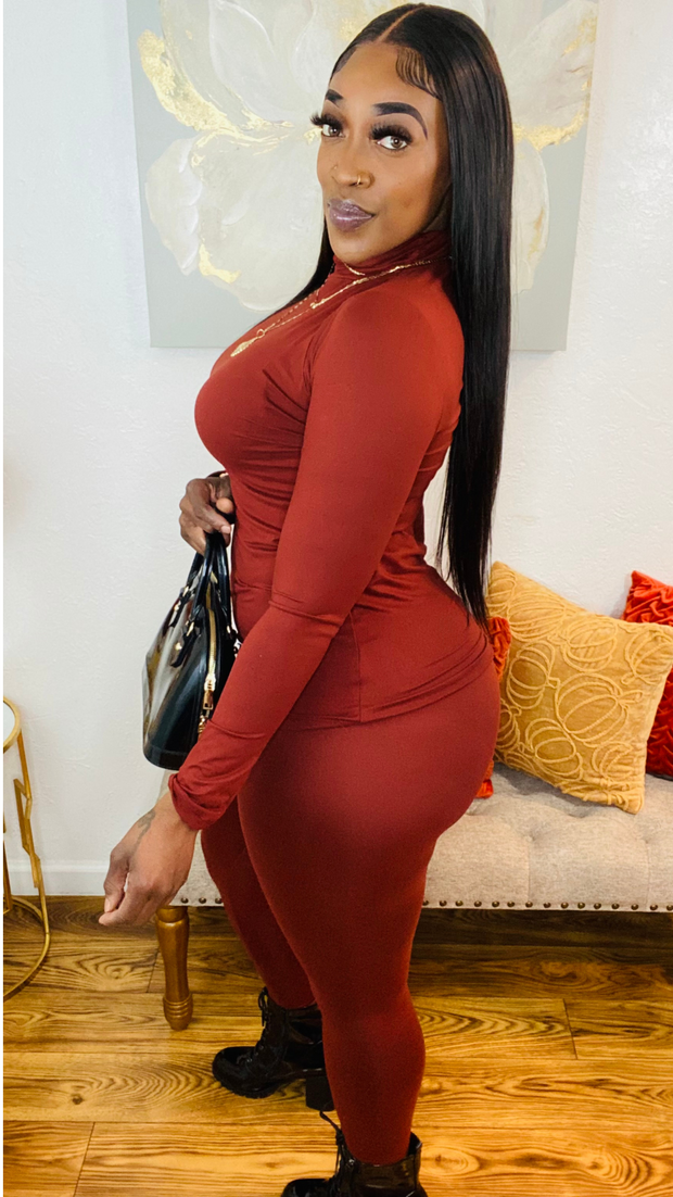 Kiana Legging Set W/Turtleneck (Dark Rust)
