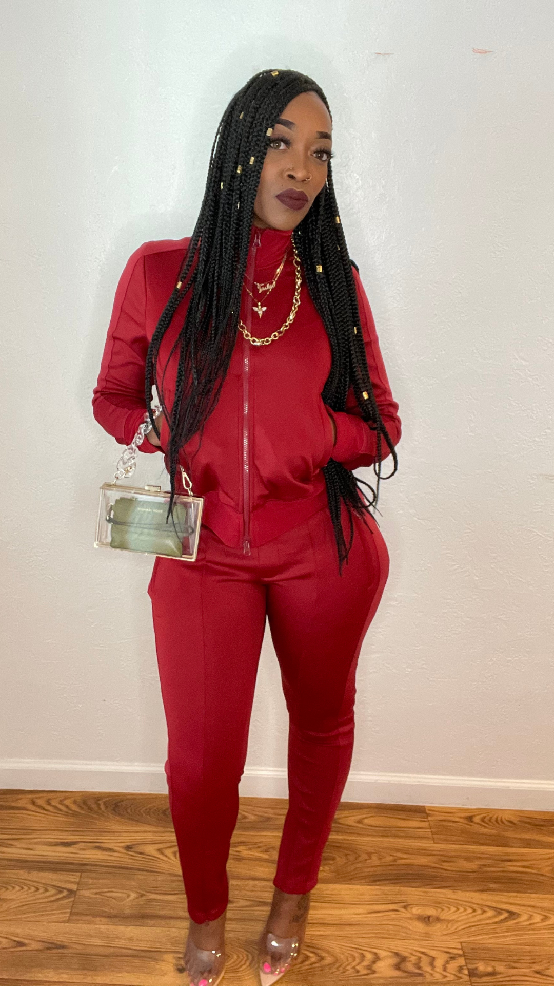 red tracksuit